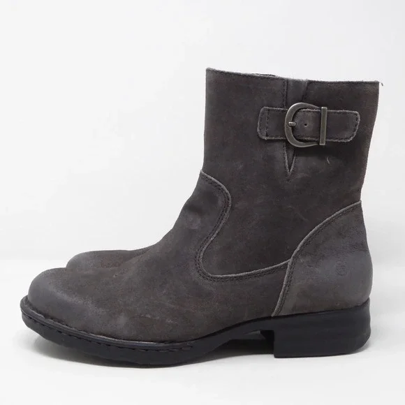 Born Eila Grey Distressed Leather Buckle Zip Ankle Boots Womens Size 6M Moto - Picture 3 of 7